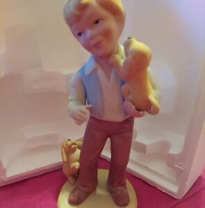 1981 AVON BEST FRIENDS Handcrafted Porcelain Figurine Little Boy And Puppy Dog